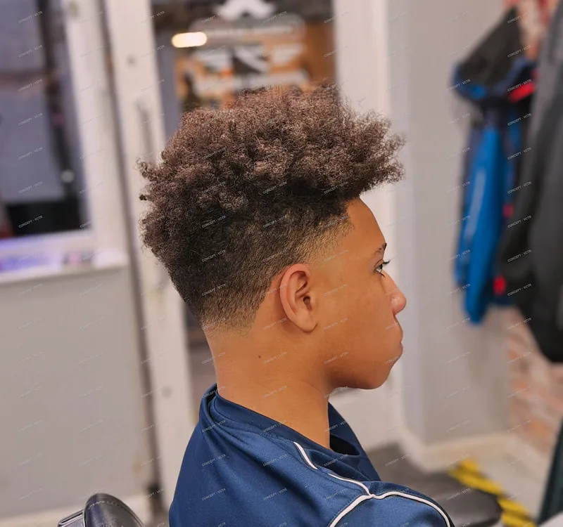 High fade with curls